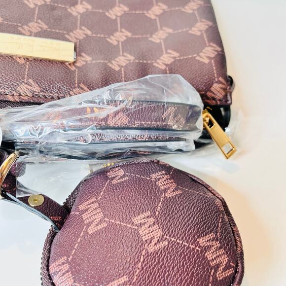 Nicole Miller Brown Logo Crossbody & Earbud Case - Picture 8 of 8